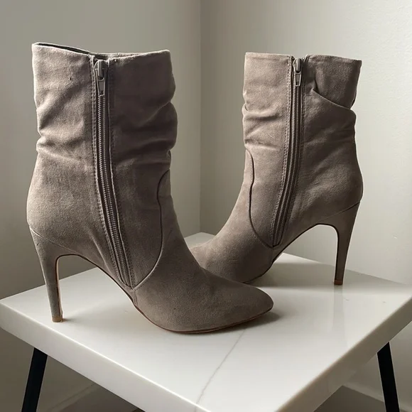 Taupe Fringe Pointed Toe Booties Suede Fall Bootie - Picture 4 of 6